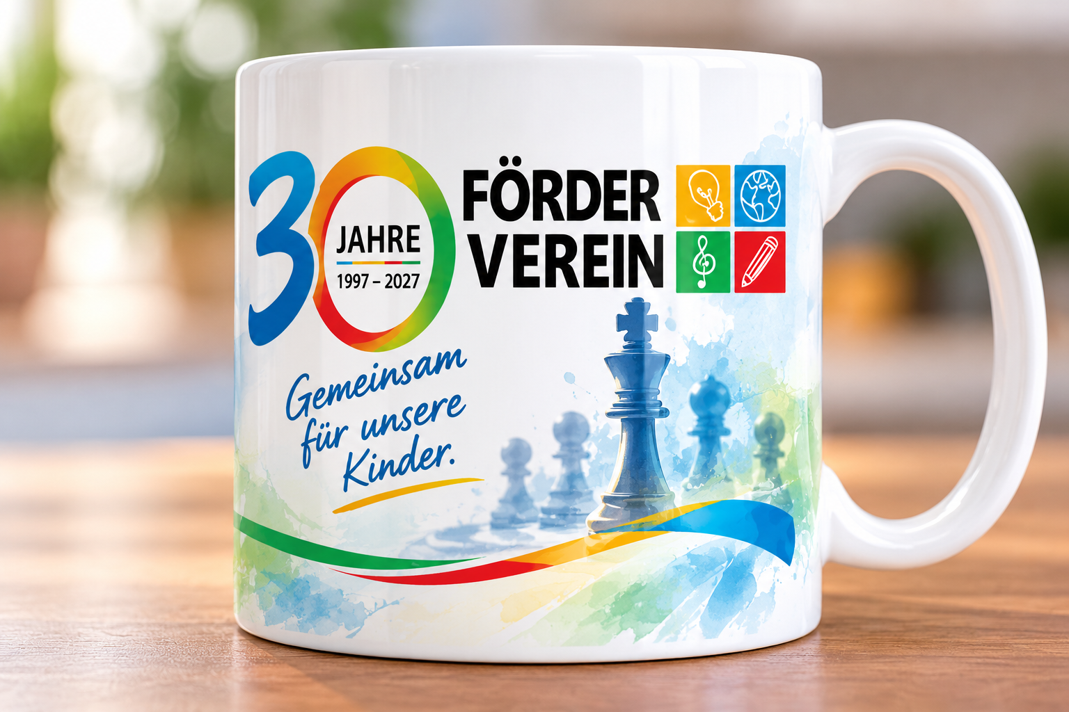 Jubiläumstasse: 30 Jahre Förderverein, 1997–2027 – Gemeinsam für unsere Kinder